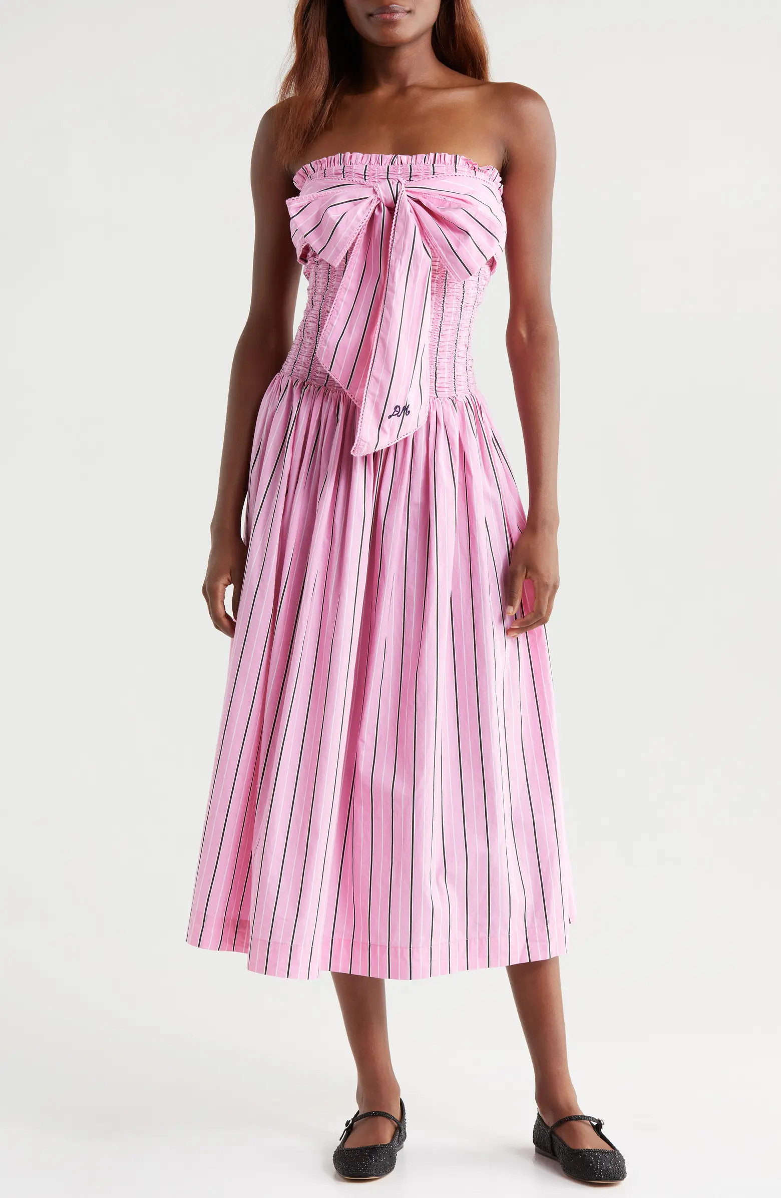 Damson Madder Mia Pink Business Stripe Strapless Cotton Dress | Nordstrom | Nordstrom