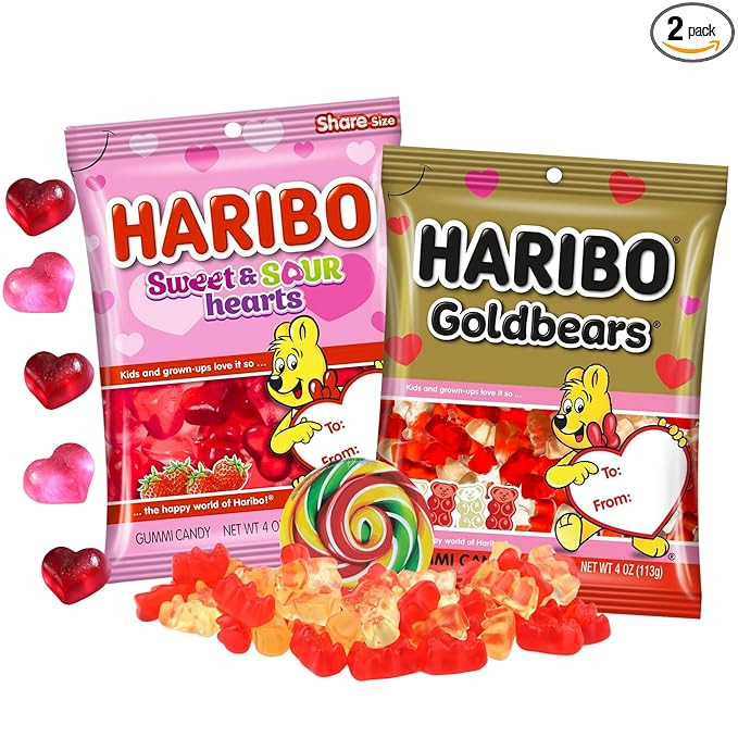 Valentines Gummy Bears and Sweet and Sour Hearts, Assorted Fruit Flavored Candies, 4 Ounces Each ... | Amazon (US)