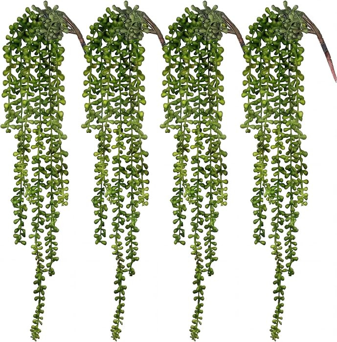 CEWOR 4pcs Fake Hanging Plants, String of Pearls Artificial Hanging Succulents Greenery Wall Back... | Amazon (US)