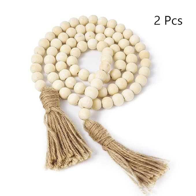 TIMEYARD Wood Bead Garland 4.75ft Set of 2 Farmhouse Rustic Country Beads Holiday Decoration Wall... | Amazon (US)