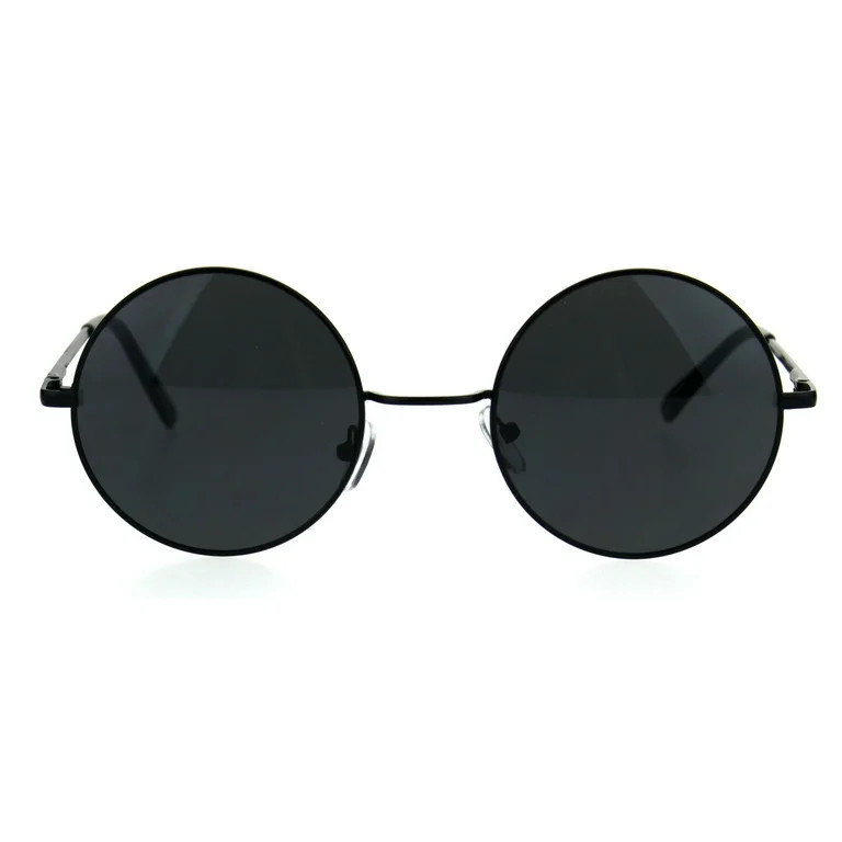 Mens All Black Round Circle Lens Hippie Groovy Metal Rim Sunglasses | Walmart (US)
