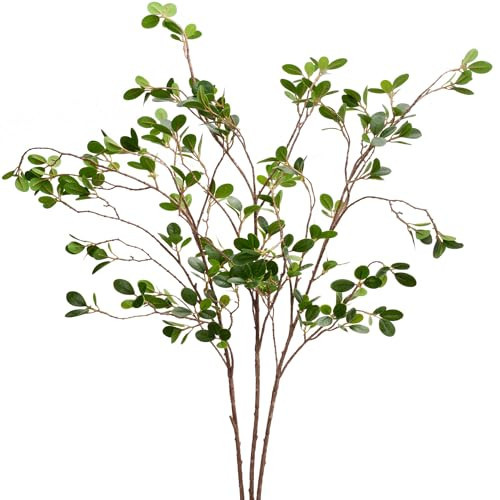 BohoSM 3 Pack Artificial Greenery Stems Branches for Vase Fake Ficus Stems Faux Stems(45"/Branches) (Green) | Amazon (US)