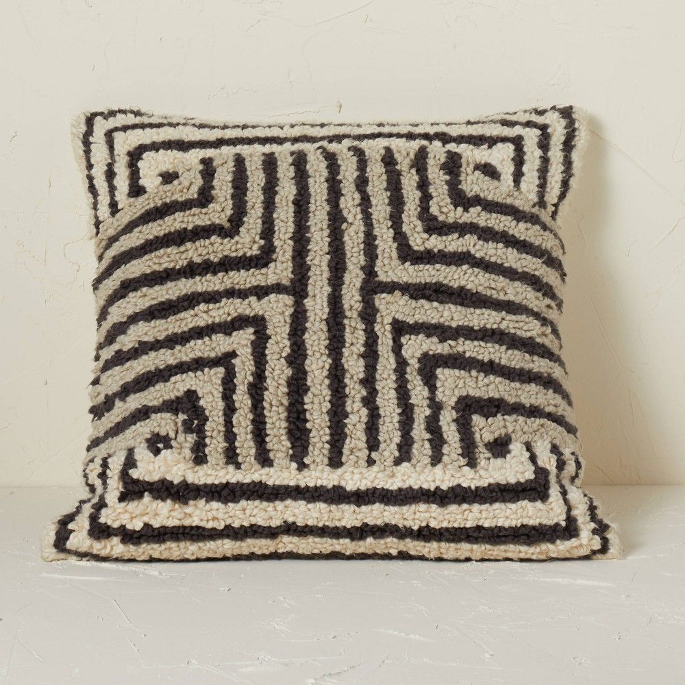 Maze Pattern Loop Tufted Square Throw Pillow Black/Cream - Opalhouse designed with Jungalow | Target