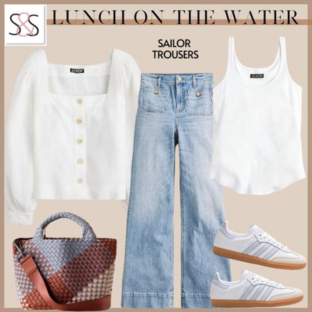 Amazing spring outfit idea! This tip is an easy way to dress up your outfit, and I am heart eyes over these sailor trouser jeans!

#LTKstyletip #LTKSeasonal #LTKover40
