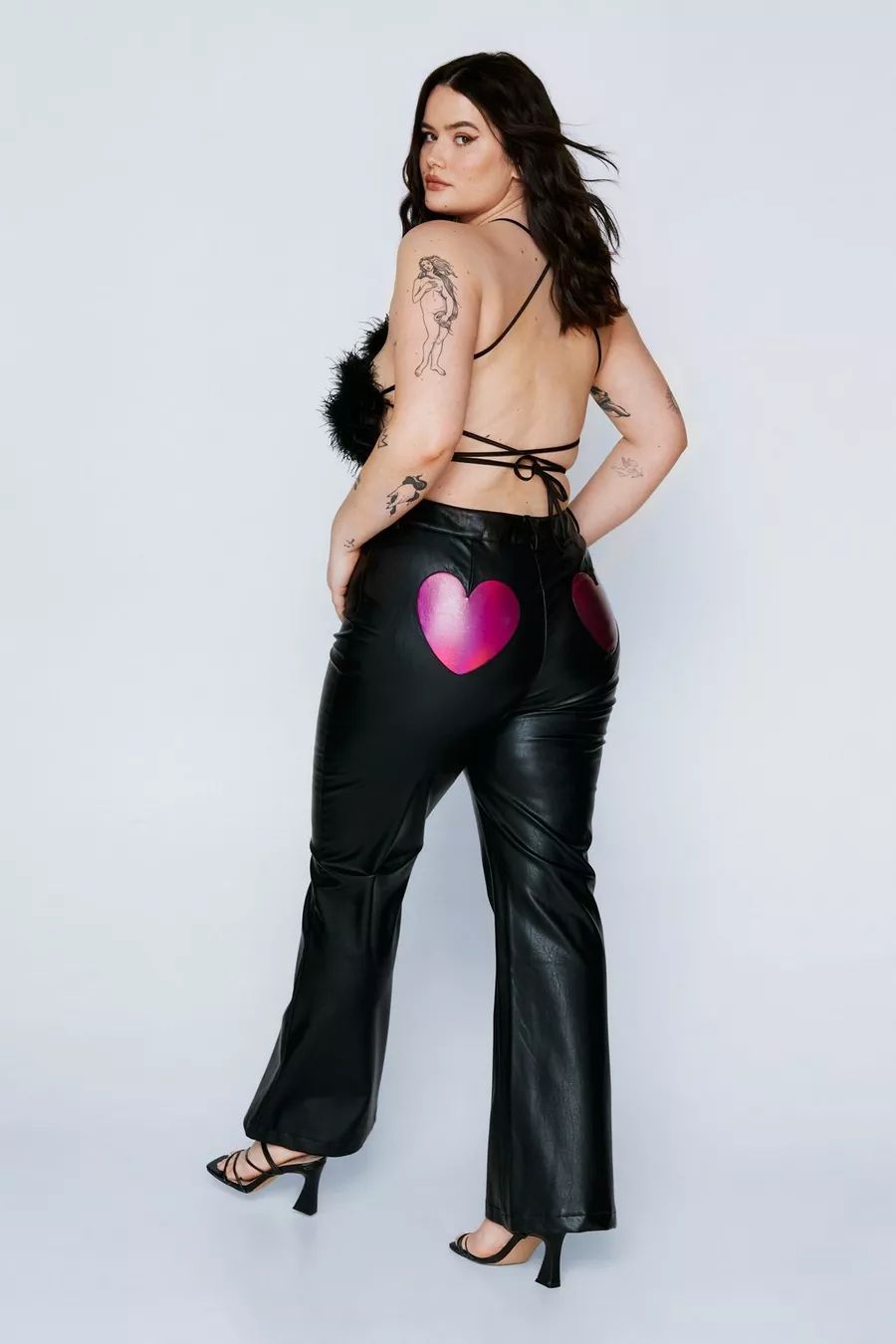 Plus Faux Leather Heart Bum Flare Trousers | Nasty Gal (US)