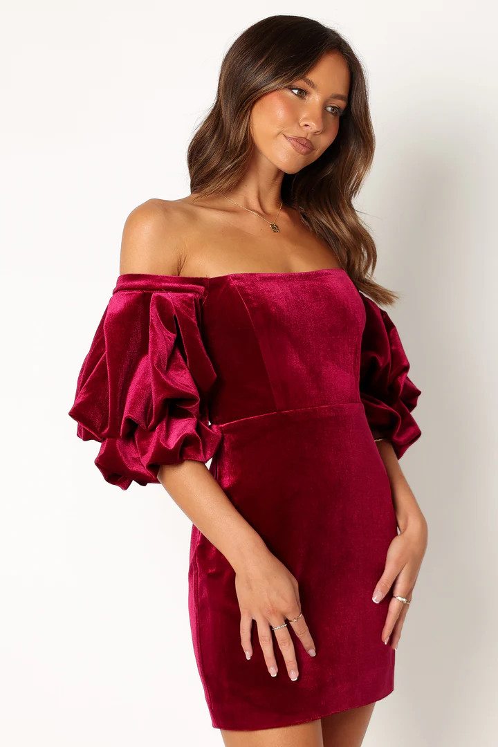 Dali Off Shoulder Velvet Mini Dress - Ruby | Petal & Pup (US)
