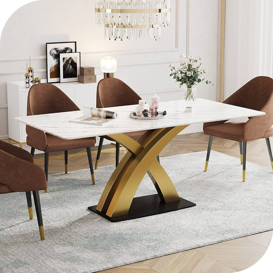 HERNEST Nordic Modern Dining Table, 55" Marble Dining Table for 4-6, Durable White Sintered Stone... | Amazon (US)