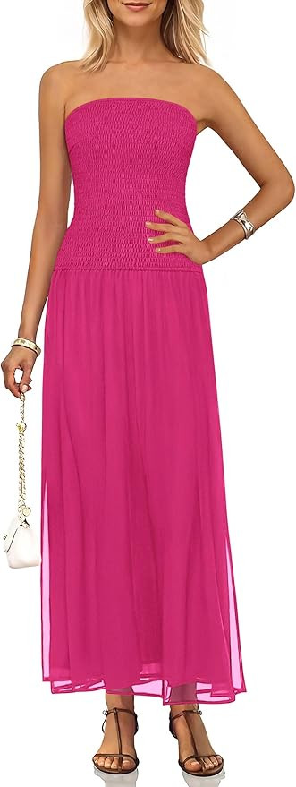 PRETTYGARDEN Women's Strapless Wedding Guest Dresses 2025 Summer Trendy Elegant Smocked Tube Top ... | Amazon (US)