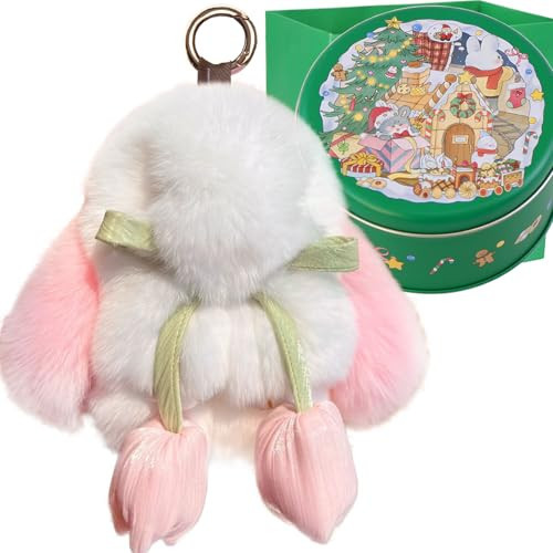 Bunny Lulu Keychain with Tin Easter Gifts for Her Soft Plush Fluffy Keychain with Tulip Cute Bag Charm | Amazon (US)