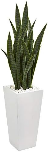 Nearly Natural 4’ Sansevieria Artificial White Tower Planter Silk Plants Green | Amazon (US)