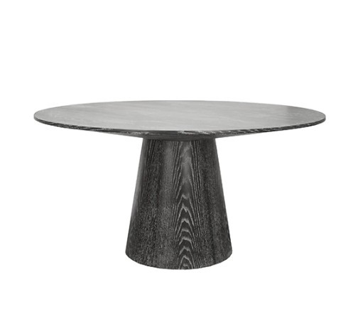 Round Black Cerused Oak Dining Table Base with 59" Diameter Tapering Top | Burke Decor