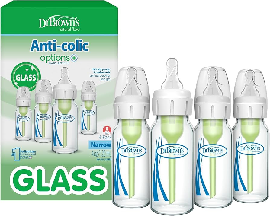 Dr. Brown's Anti-Colic Options+ Narrow Glass Baby Bottle with Level 1 Slow Flow Nipple, BPA-Free,... | Amazon (US)