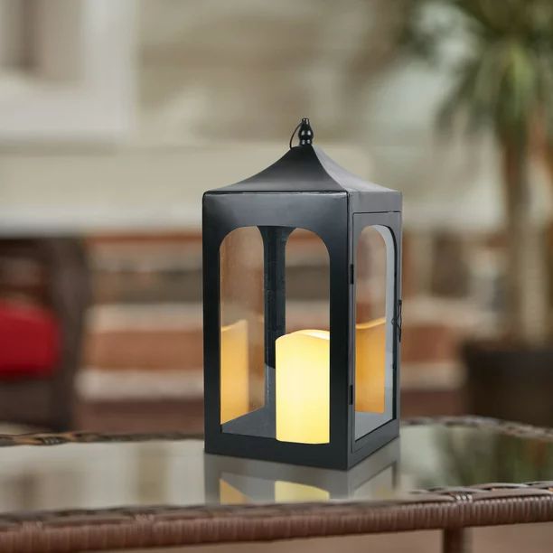 Better Homes & Gardens 12" Battery Operated Outdoor Black Metal and Glass Lantern with Removable ... | Walmart (US)