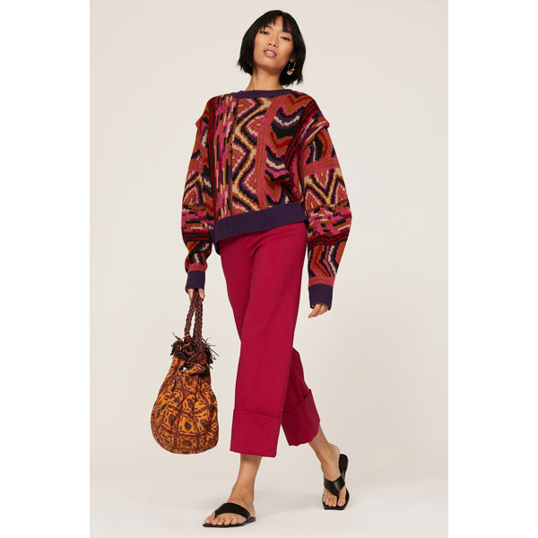 Farm Rio Striped Patchwork Sweater print-pink-multicolored | Rent the Runway