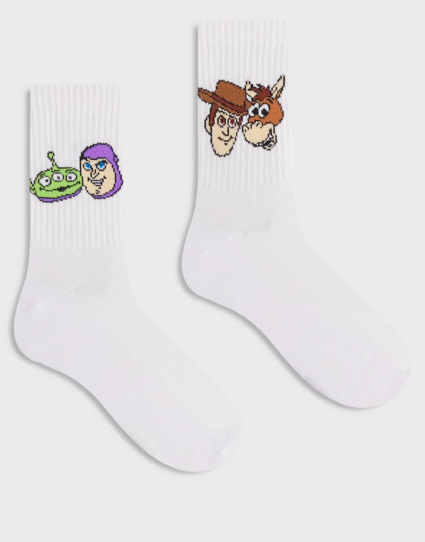 ASOS DESIGN 2 pack socks with Toy Story graphic in white | ASOS (Global)