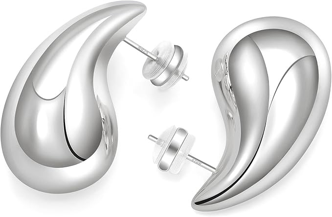 Chunky Gold Hoop Earrings for Women Lightweight Teardrop Dupes Earrings 925 Sterling Silver Post ... | Amazon (US)