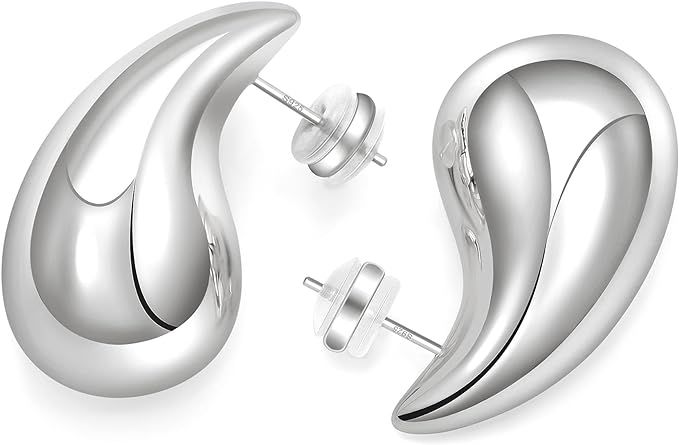 Chunky Gold Hoop Earrings for Women Lightweight Teardrop Dupes Earrings 925 Sterling Silver Post ... | Amazon (US)