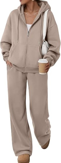 Trendy Queen Womens 2 Piece Zip Up Sweatsuits Fall Lounge Set | Oversized Hoodie, Wide Leg Sweatp... | Amazon (US)