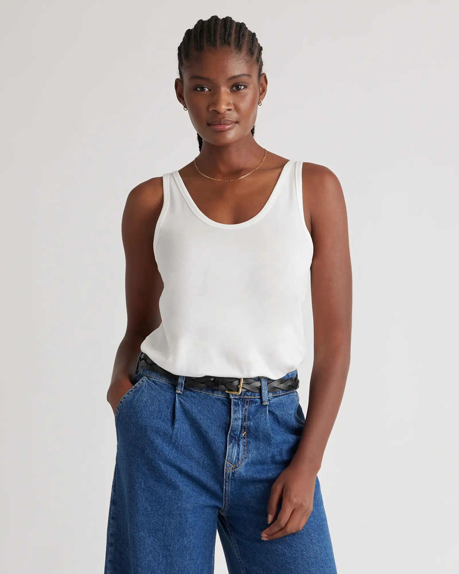 Cotton Modal Double Scoop Neck Tank in White | Quince