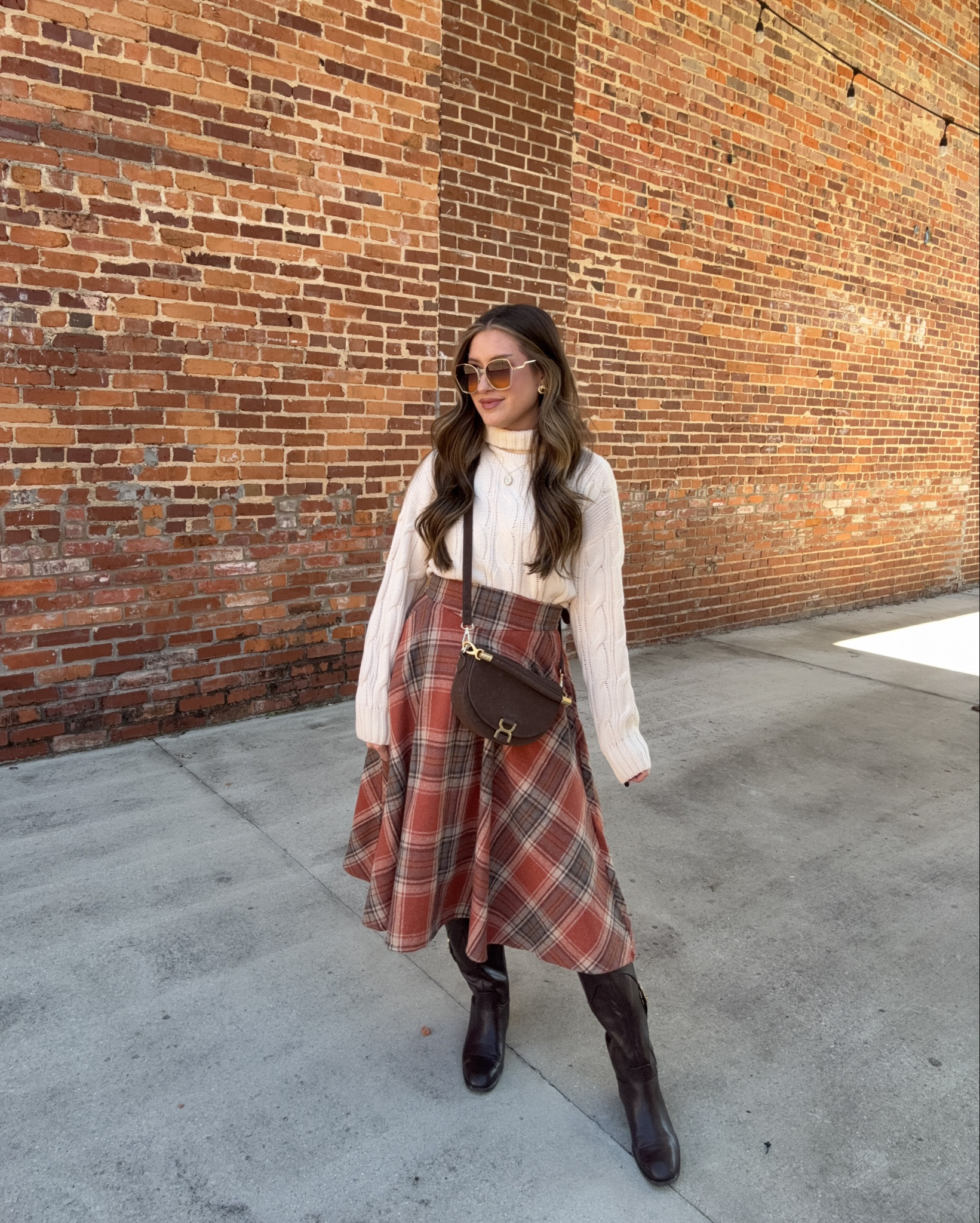 The perfect fall cozy sweater and flannel skirt . Totally cute for Thanksgiving! 

#LTKStyleTip #LTKFindsUnder100