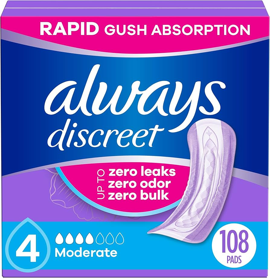 Always Discreet Adult Incontinence Pads for Women, Drier vs Poise, 4 Drop Regular Length, Moderat... | Amazon (US)