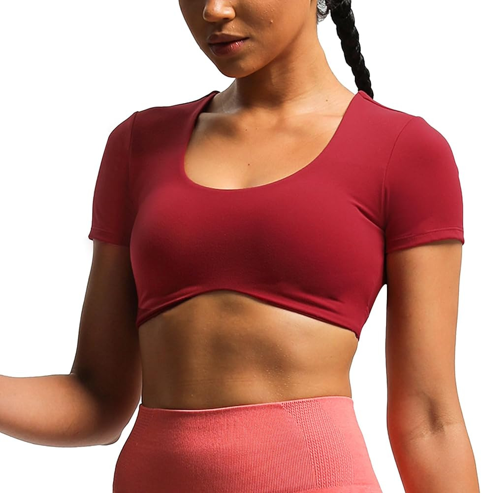 Aoxjox Short Sleeve Crop Tops for Women Define Sculpt Workout Crop T Shirt Top | Amazon (US)