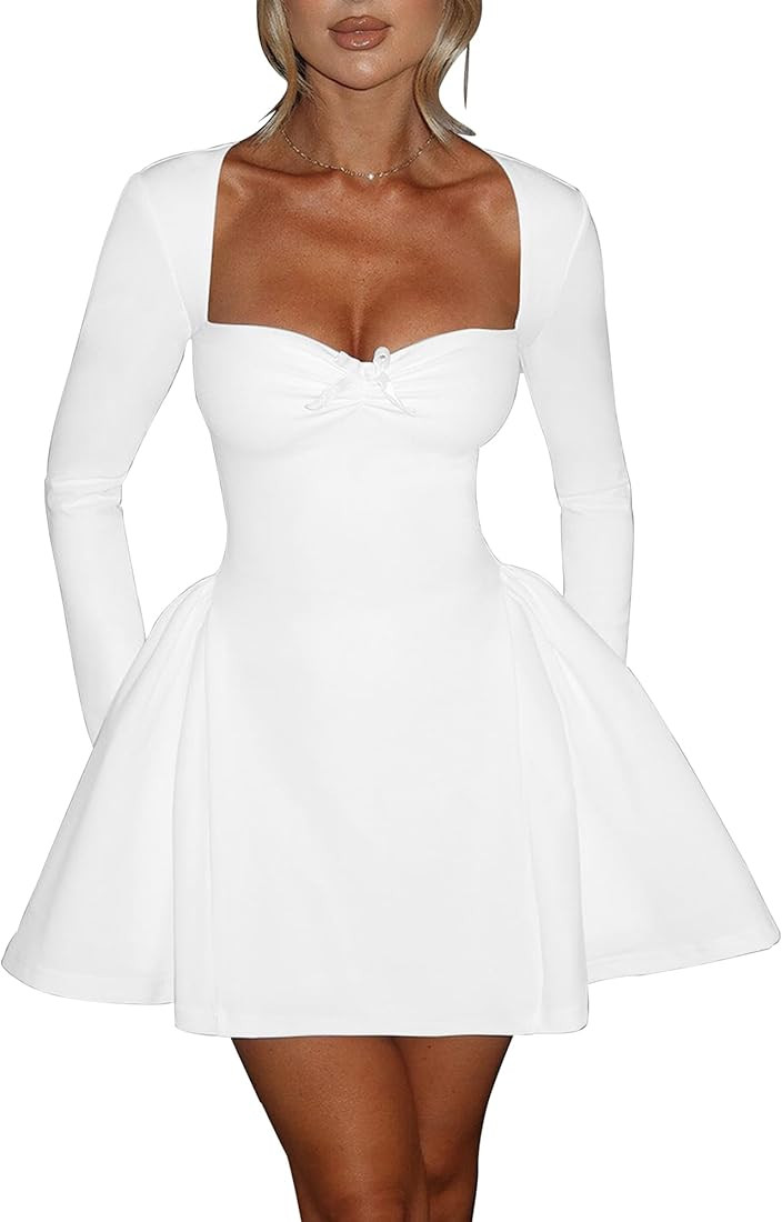 BORIFLORS Women's Sexy Corset Mini Party Dresses Elegant Ruched Long Sleeve Cocktail Short Dress | Amazon (US)