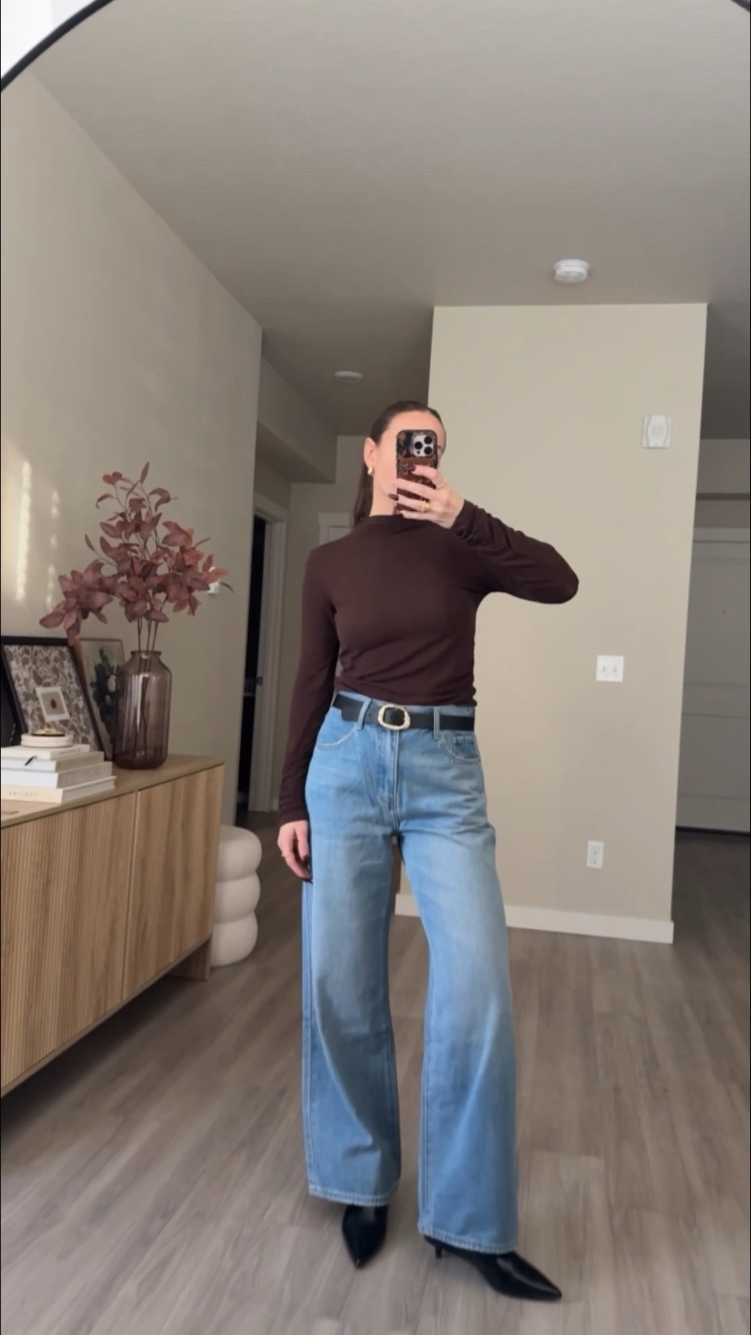 waist adjustable wide leg jeans 