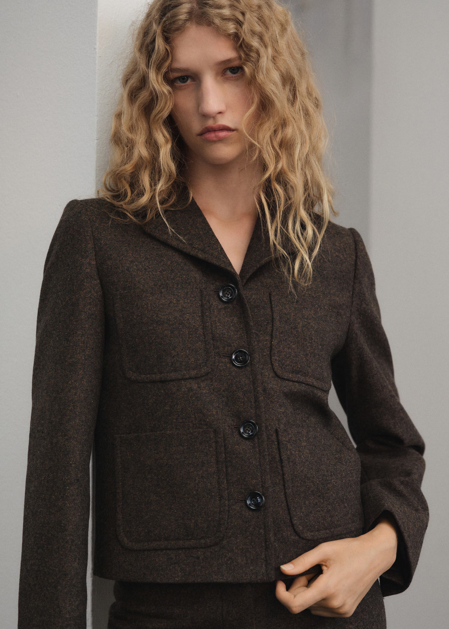 Cropped mottled wool suit jacket | MANGO (UK)