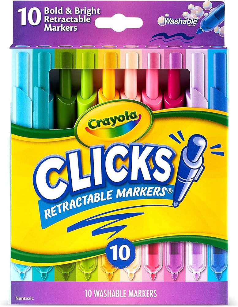 Crayola Washable Markers with Retractable Tips, Clicks, School Supplies, 10 Count, Gifts for Kids | Amazon (US)