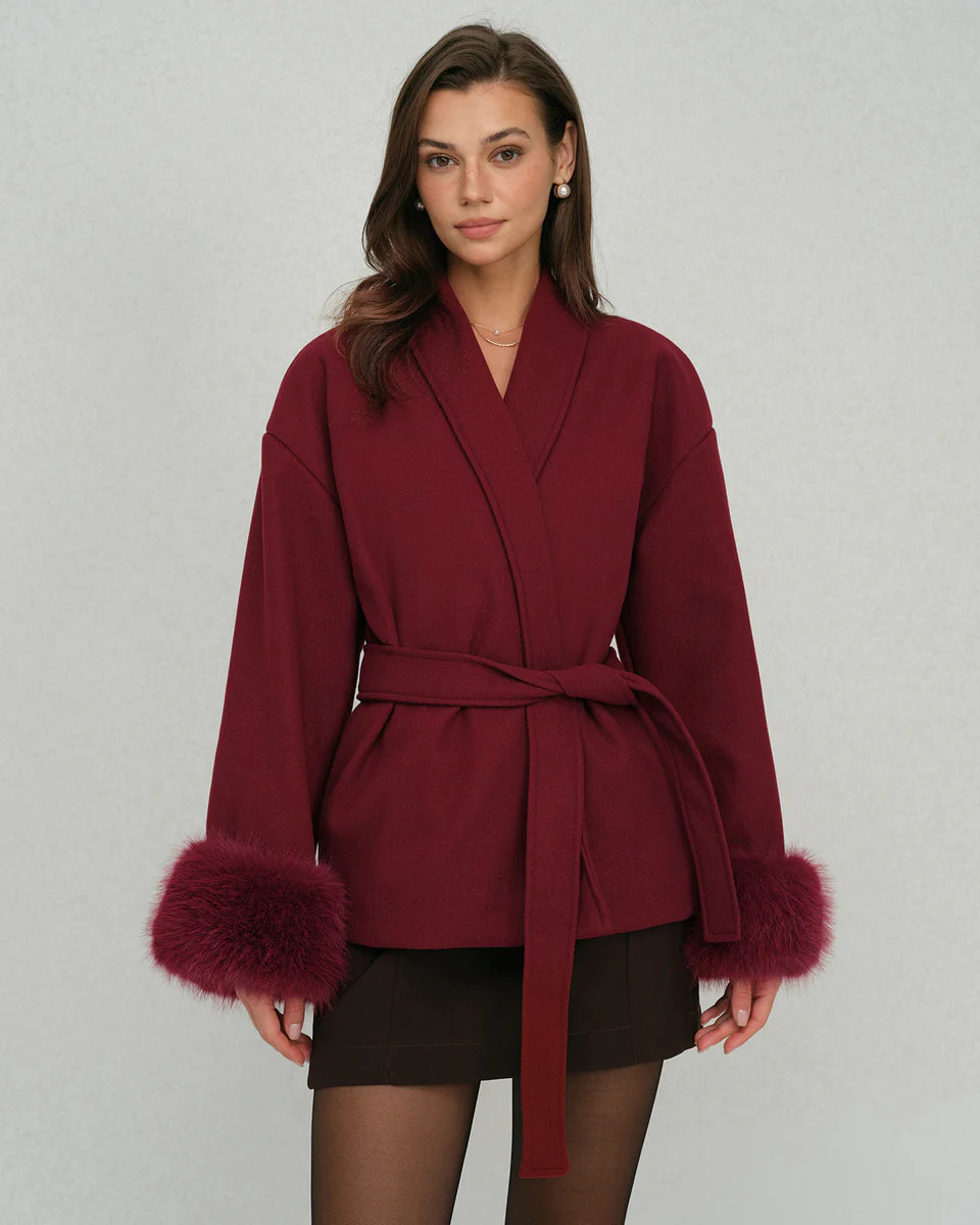 Wine Red Drawstring Jacket | rihoas.com