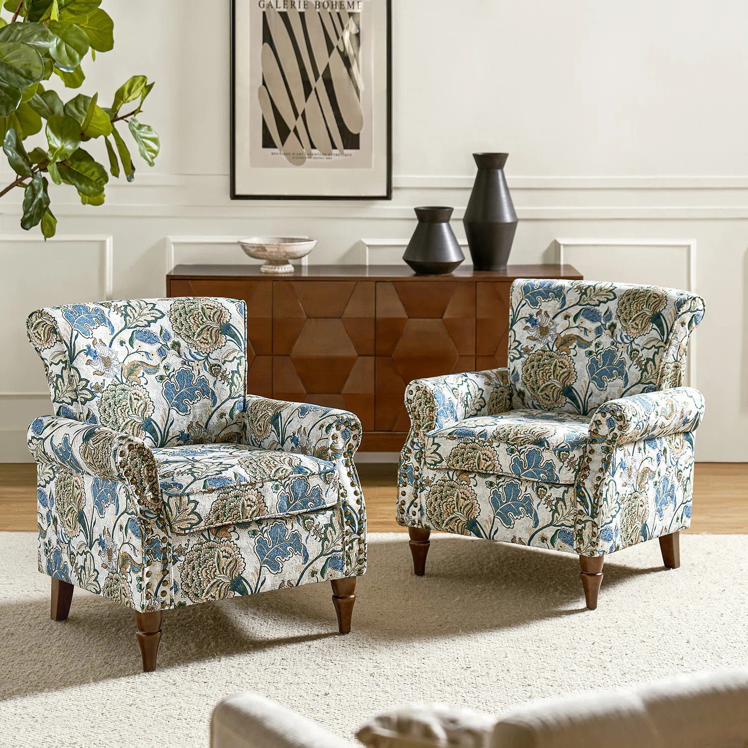 Asul 30'' W Traditional Upholstered Armchair with Nailhead Trim (Set of 2) | Wayfair North America