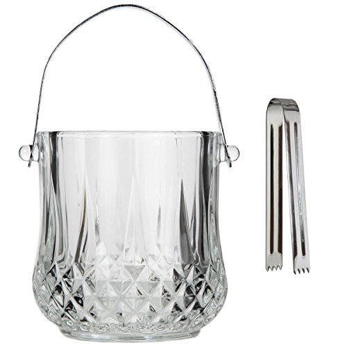 Lily's Home Glass Ice Bucket with Handle and Stainless Steel Tongs, Party Ice Bucket, Sparkling Ice Buckets, Wine, Beer, Champagne, Cocktail Bar, Mini & Portable, 1000ml, 4.62" L x 4.62" W x 8.5" H | Amazon (US)