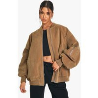Womens Vintage Suede Look Oversized Bomber Jacket - Beige - 10 | boohoo (US & Canada)