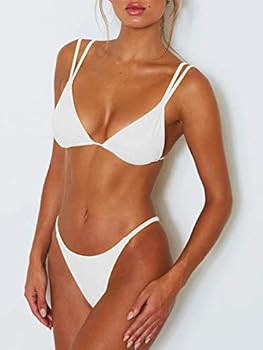 ForBeautyShe Women's Sexy Thong Bottom Two Piece Bikini Double Shoulder Straps Cute Swimsuit Tria... | Amazon (US)