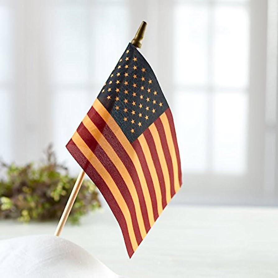 Pack of 24 Tea Stained Polyester American Flags on Wood Sticks - One Dozen Primitive Rustic Vinta... | Amazon (US)