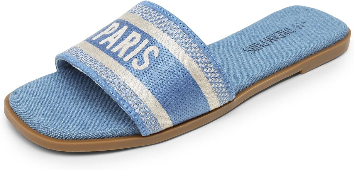 DREAM PAIRS Women's Flat Sandals Slip On Slides Sandals Square Open Toe Jacquard Braided Fashion ... | Amazon (US)