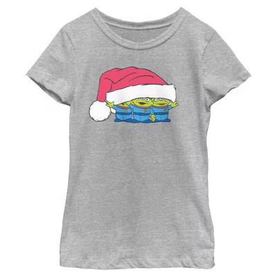 Girls Toy Story Christmas Aliens Santa Hat T Shirt - Athletic Heather - Small | Target