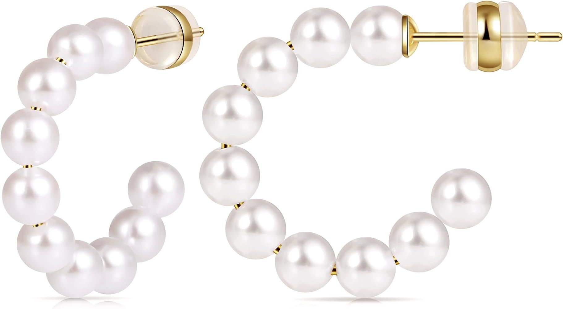 Gacimy Pearl Hoop Earrings for Women with 925 Sterling Silver Post | Amazon (US)