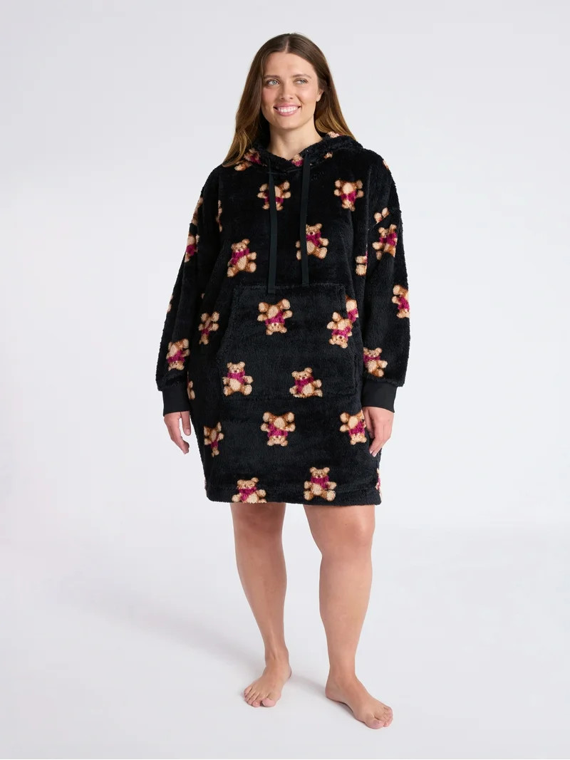 Joyspun Women's Oversized Hooded Plush Lounger, Size XS-3X | Walmart (US)