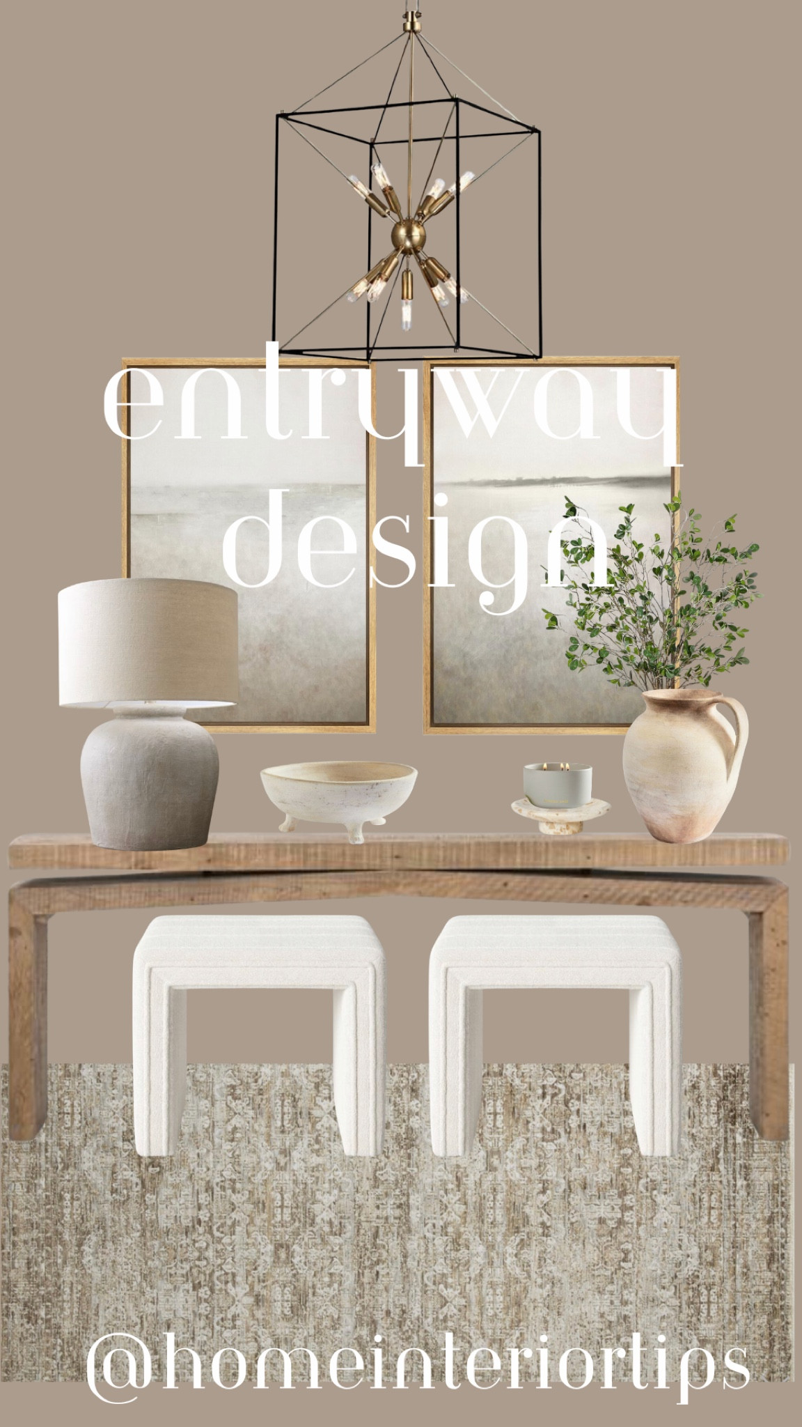 Entryway design.  I’ve curated a space with a mix of decor from many places.  