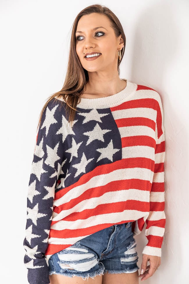 My Last Wish American Flag Ivory Sweater | Pink Lily