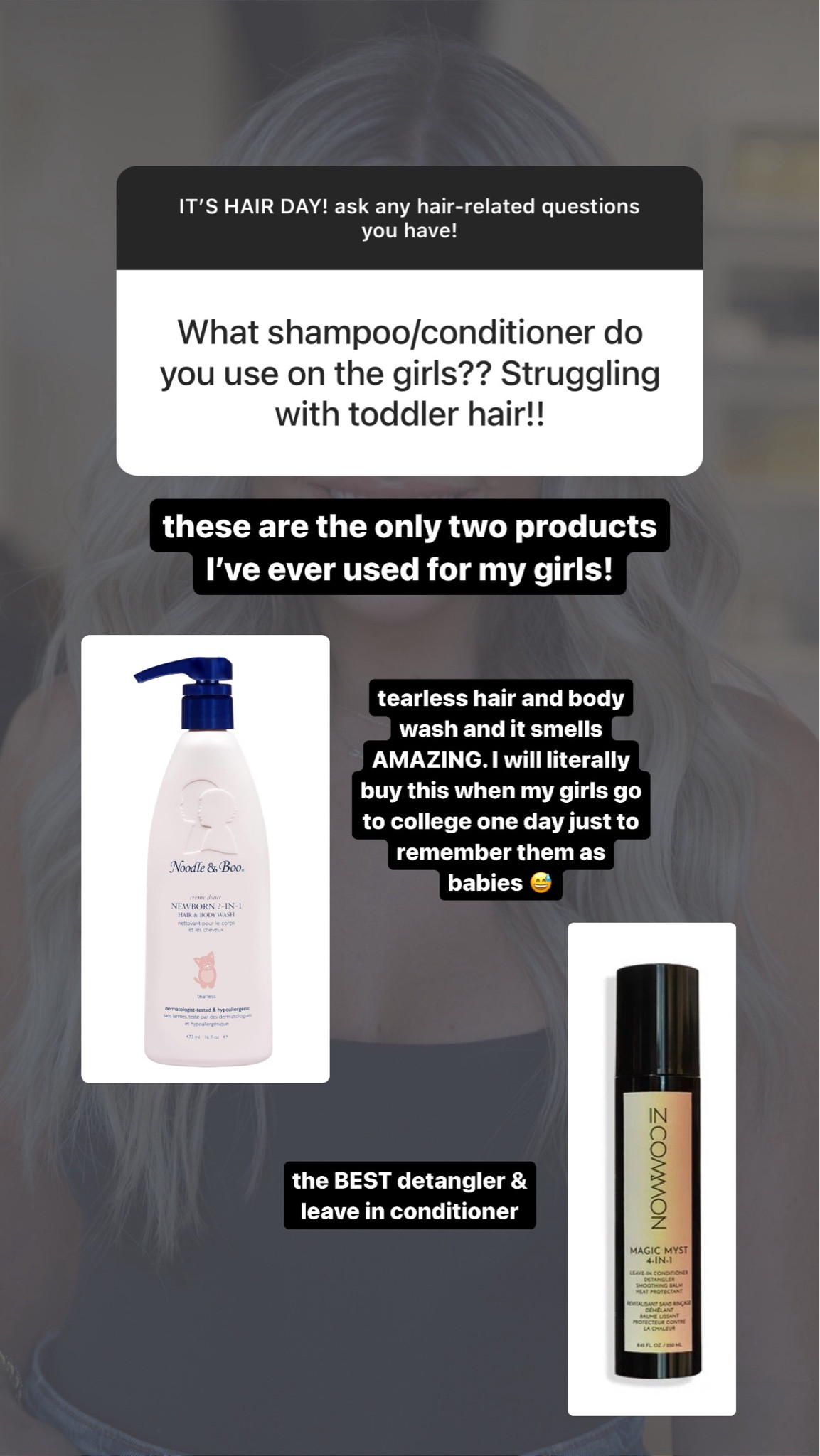 products I use for my girls hair! I have used this shampoo & body wash since brynnie was a baby and will continue to use. it makes her hair so soft & clean. we also could not live without this detangler and leave-in conditioner!!

toddler hair, toddler girl, hair care, beauty favorites, toddler shampoo, baby shampoo, hair favorites 

#LTKkids #LTKfindsunder50 #LTKbeauty