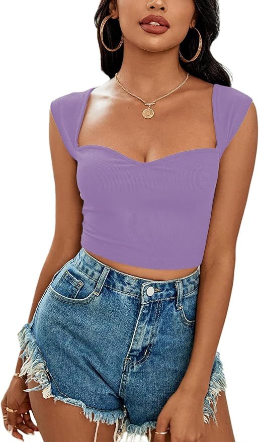 LYANER Women's Square Neck Ribbed Knit Sleeveless Slim Fit Solid Crop Top Shirt | Amazon (US)
