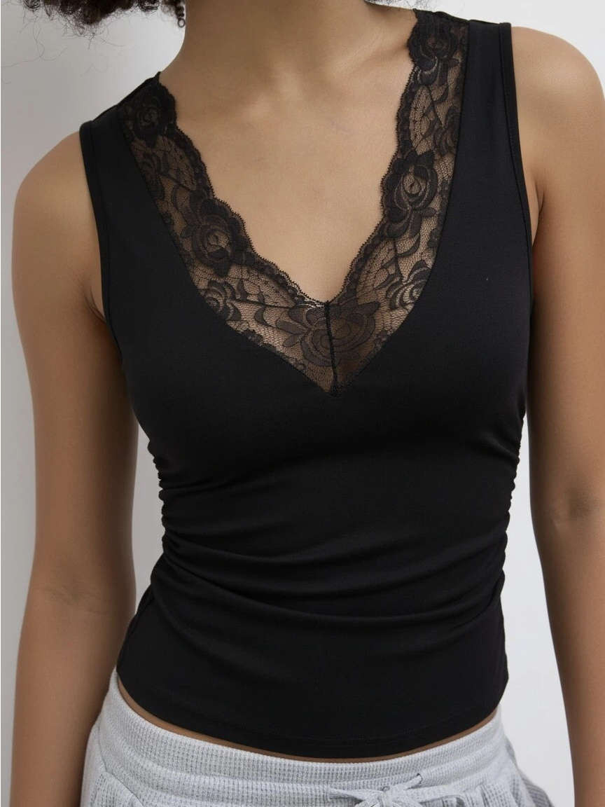 Cotton-blend V-neck Ruched Tank Top $14.90Flash Shipping | Cider