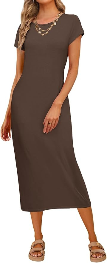 MEROKEETY Women's 2026 Summer Casual Tshirt Dress Short Sleeve Crew Neck Beach Long Maxi Dresses | Amazon (US)