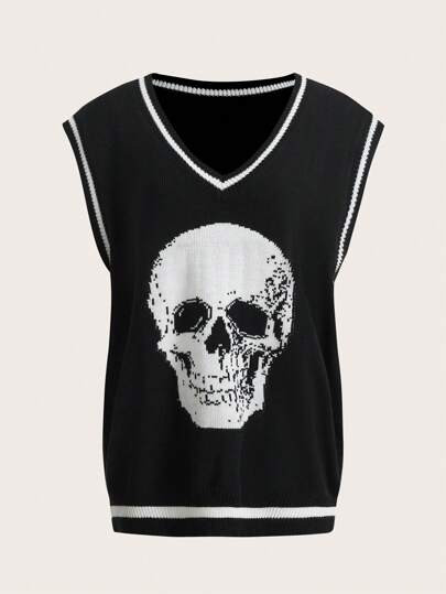 ROMWE PUNK Skull Pattern Sweater Vest Without Shirt | SHEIN