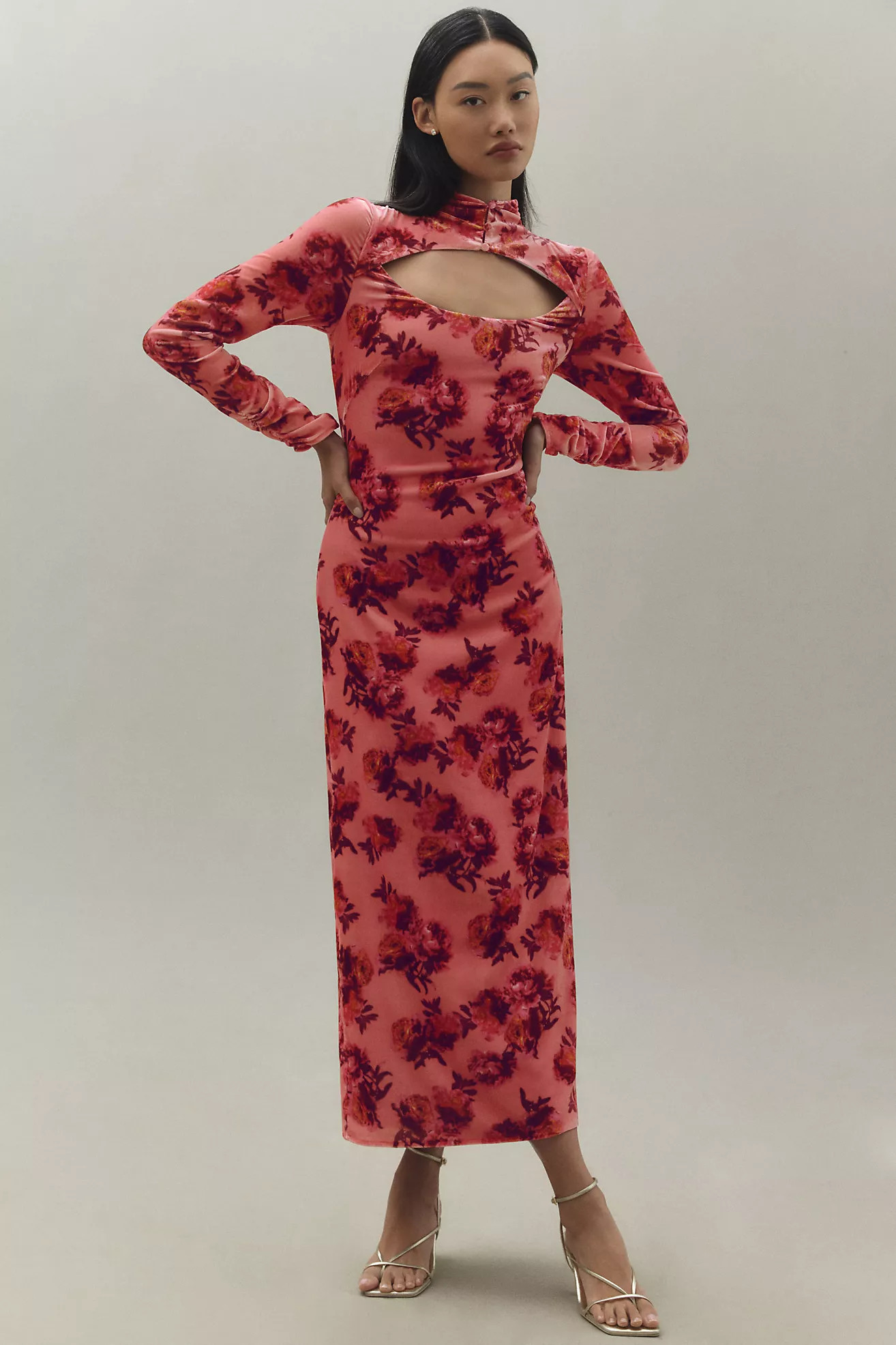 BHLDN Isabella Long-Sleeve High-Neck Cutout Velvet Maxi Dress | Anthropologie (US)