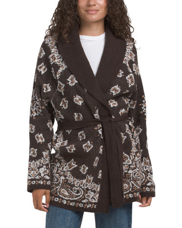 Long Sleeve Birdseye Jacquard Shawl Collar Sweater, Nylon/Spandex/Polyester | TJ Maxx