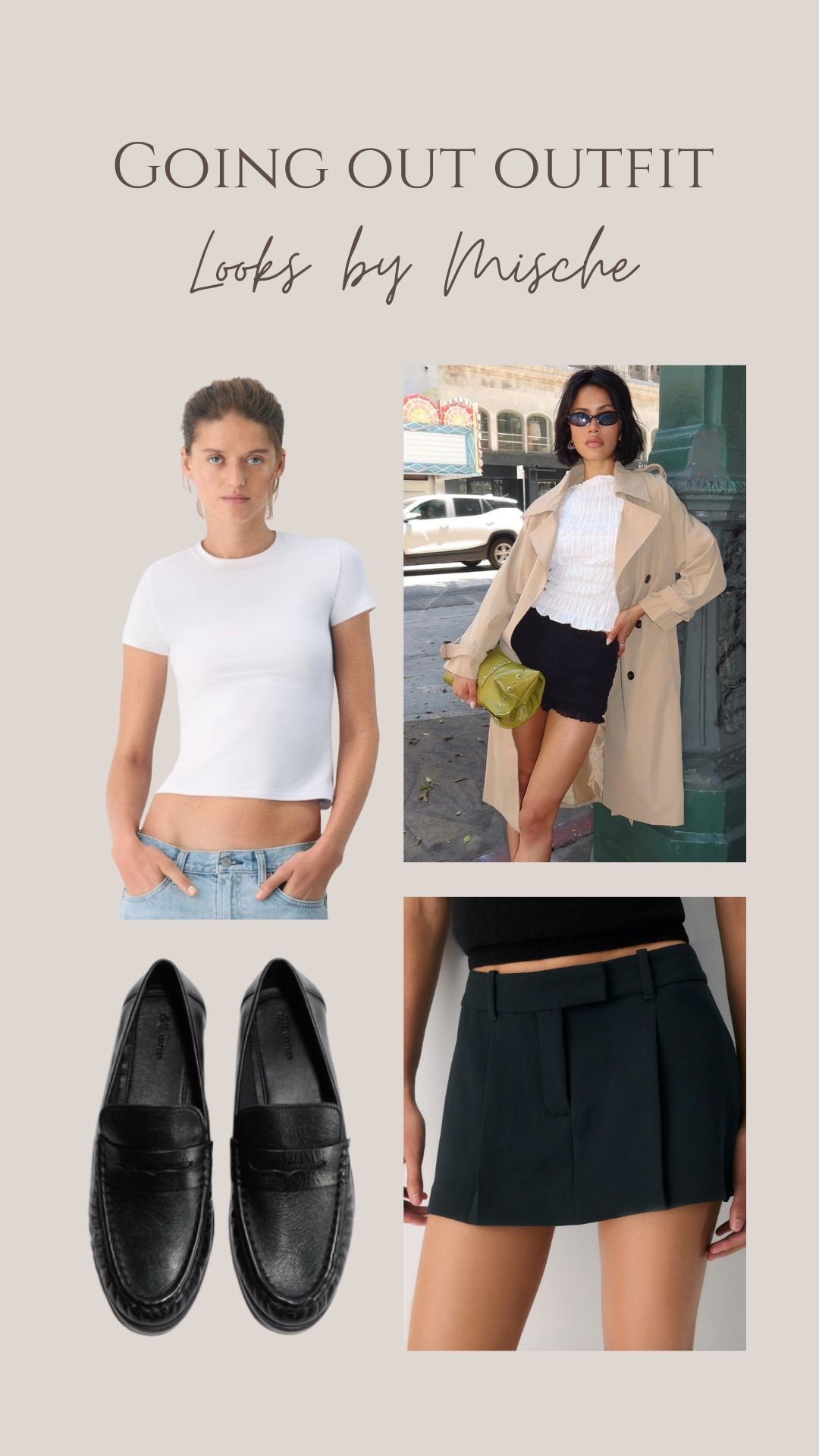 Styling a trench coat with a mini skirt and casual white tshirt for an effortless look ✨